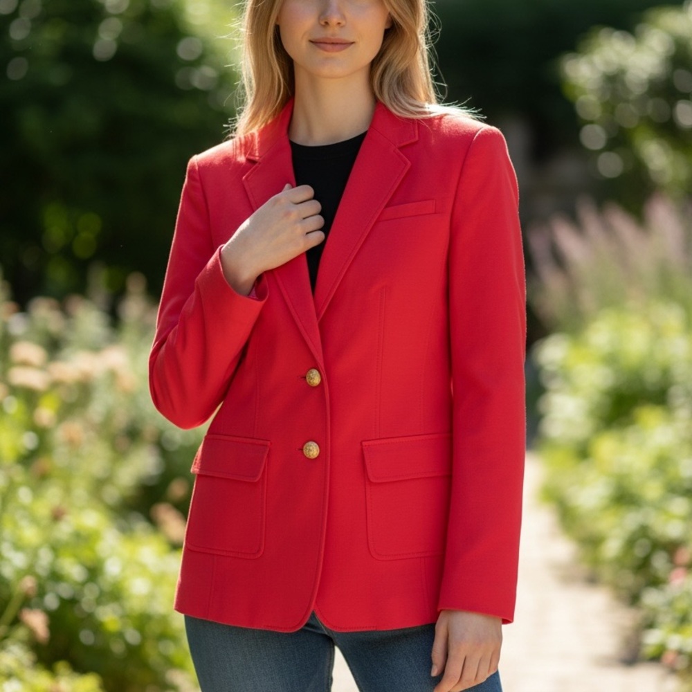 Banana Republic Bold Red Blazer with Gold Accents